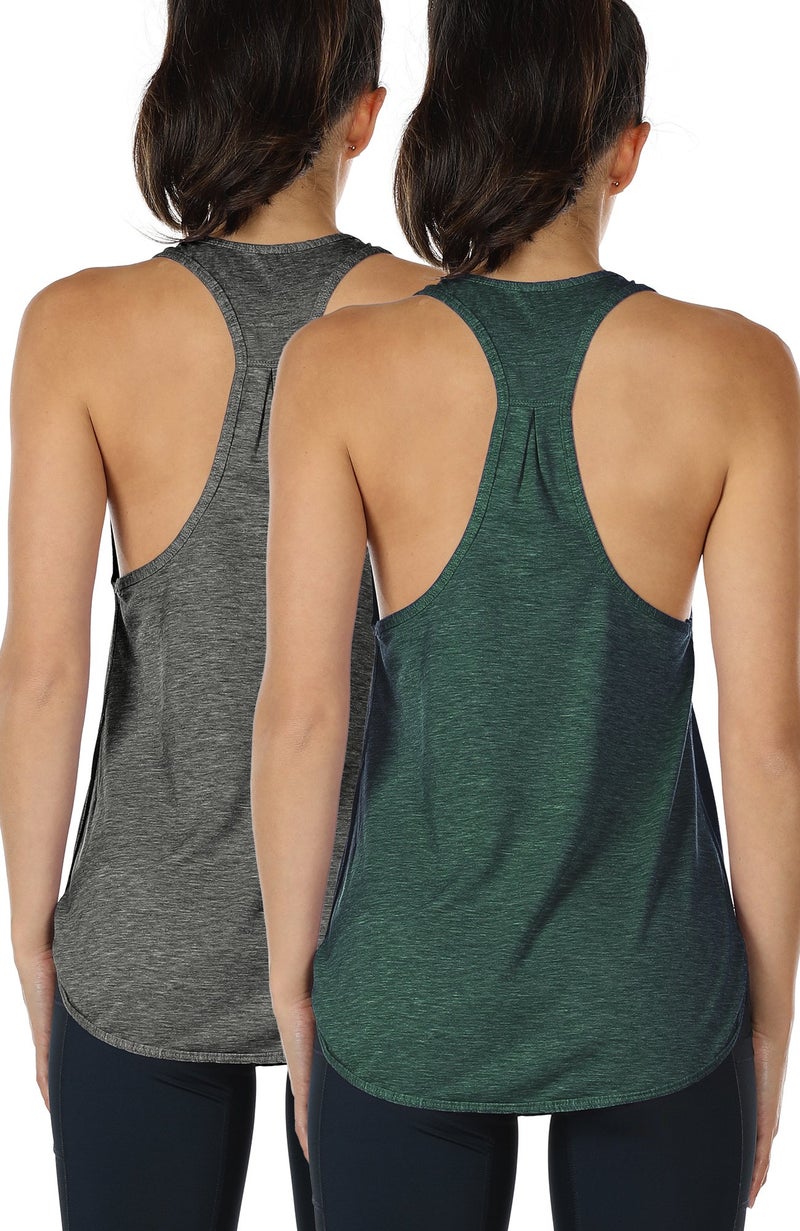 icyzone Workout Tank Tops for Women - Athletic Yoga Tops, Racerback Running Tank Top Loose Fit (L, Charcoal/Army) - Image 1